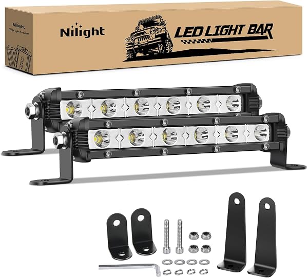 Nilight Single Row LED Light Bar Ultra-Slim Spot Pods 2PCS 7 Inch 18W Fog…