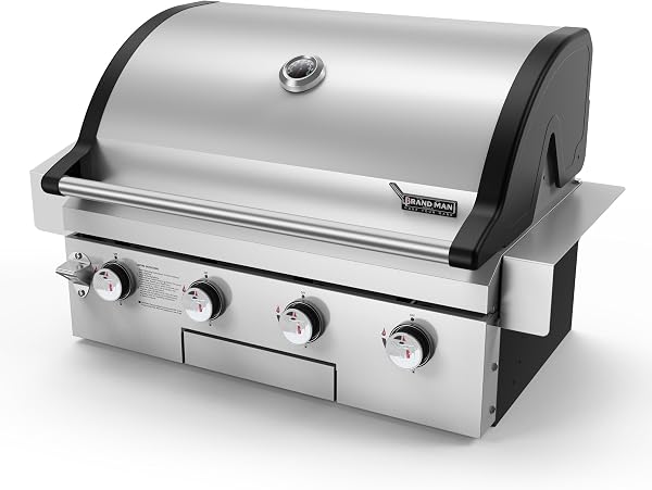 Brand-Man Built-In Gas Grill Head, 30-Inch 4-Burner Outdoor Kitchen Grill