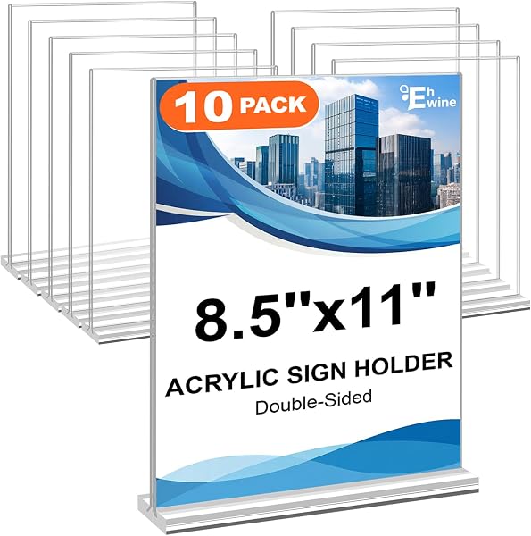 EHWINE Acrylic Sign Holder 8.5 X 11, 10 Pack Double-Sided Stand Up Table Top…