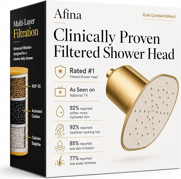 Afina Filtered Shower Head, High Pressure Rainfall (Gold)