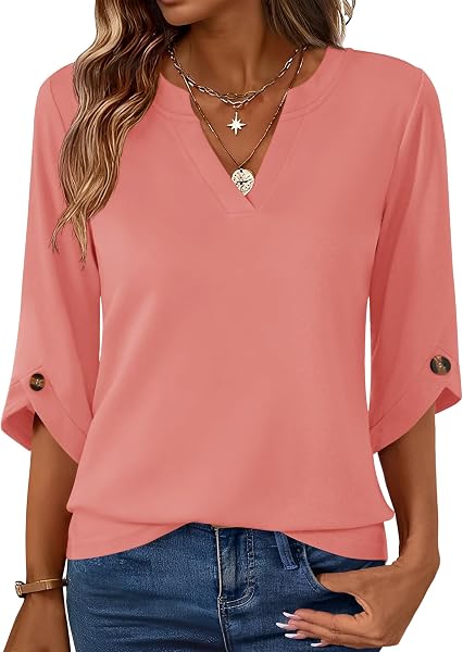 Kistore Womens 3/4 Length Sleeve Tunic Tops Casual Business Work Blouses