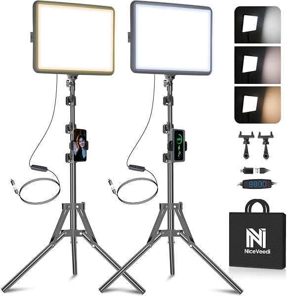 2-Pack LED Video Light Kit, NiceVeedi Studio Light, 2800-6500K Dimmable…
