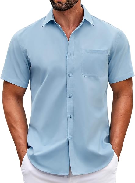 COOFANDY Mens Short Sleeve Casual Button Down Shirts Summer Untucked Dress…