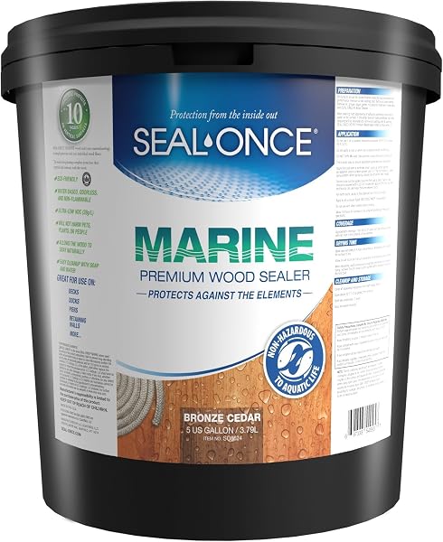 Seal-Once Marine Waterproof Wood Sealer and Stain, Bronze Cedar, 5 Gallon