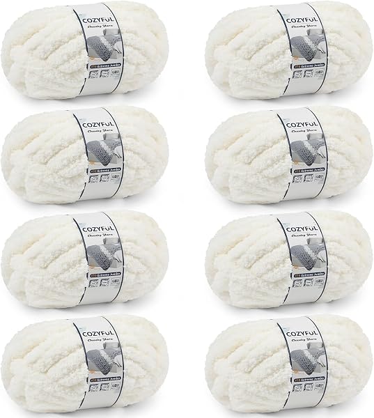 Cozyful Chunky Yarn for Hand Knitting - #10 Chunky Chenille Yarn, Jumbo Big Thick Chunky Yarns for Crocheting, Super Bulky Chunky Knit Blanket Yarns, 8 Skein (22 yds 8 oz Each Skein), Cream