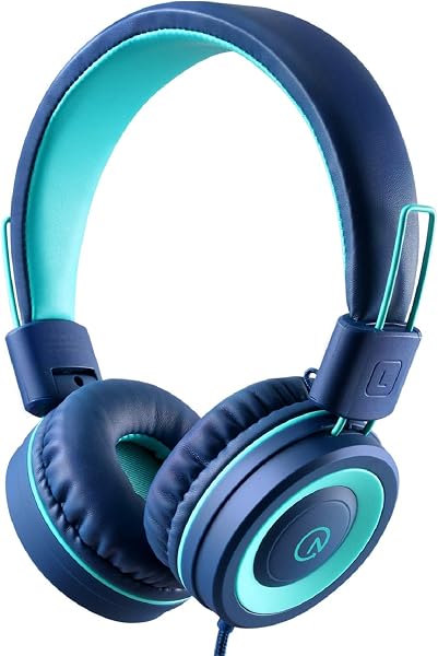 Noot Products K11 Kids Headphones with Wired Cord 3.5mm Jack Navy/Teal