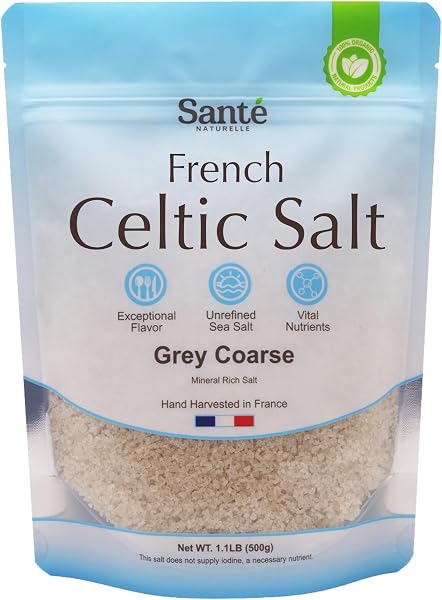 Sante Naturelle Celtic Salt Grey Coarse - 1.1lb (18oz) Unrefined French Sea Salt Organic, Rich in 82+ Minerals Salt, Hand Harvested Sal Celtica