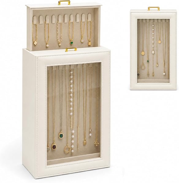 GUOER Necklace Organizer Holder Jewelry Box for Necklace Storage Warm White