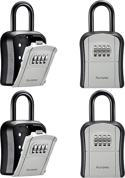 Puroma Key Lock Box Outdoor 4 Digit Code Combination Lockbox House, 4 Gray