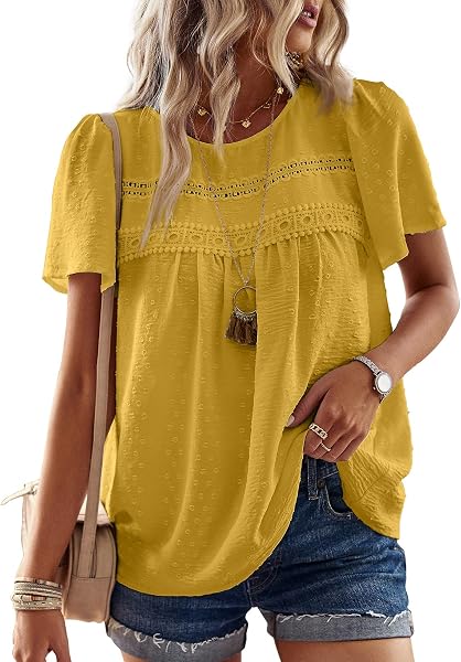 Falechay Womens Summer Tops Flowy Boho Shirts Dressy Casual Short Sleeve