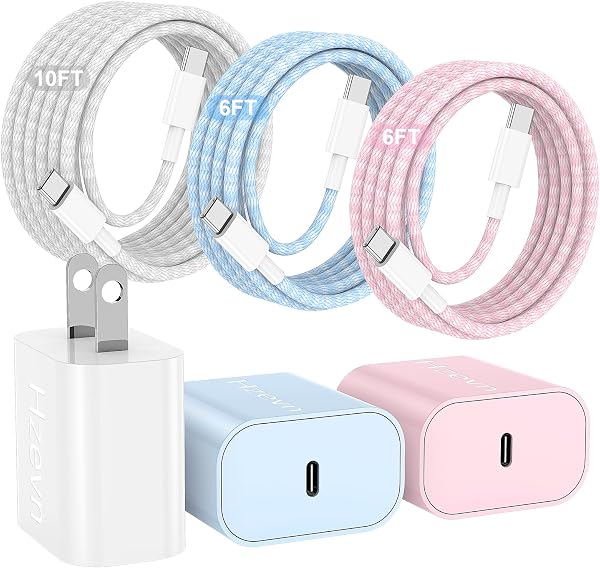 20W USB C Fast Charging for iPhone 17 Air/16/15 Pro Max,3Pack Colorful Mixed…