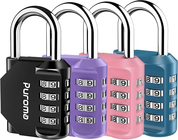 Puroma 4 Pack Combination Lock Locker 4 Digits Combo Padlock Gym 4 Color