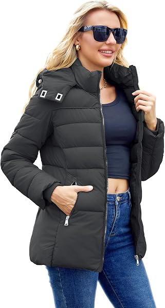 Womens Packable Puffer Jacket Winter Coat with Hood Warm Lightweight…