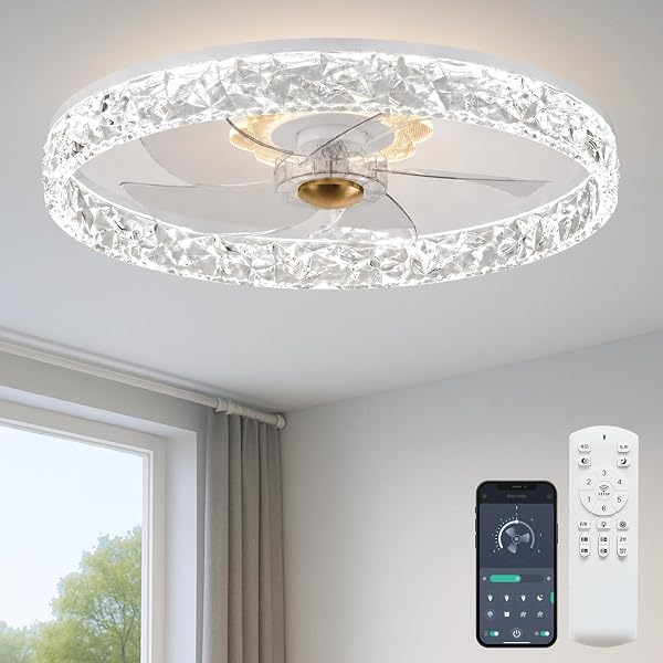 FSZDORJ 20'' Ceiling Fan with Light and Remote, Low Profile Ceiling Fan with…