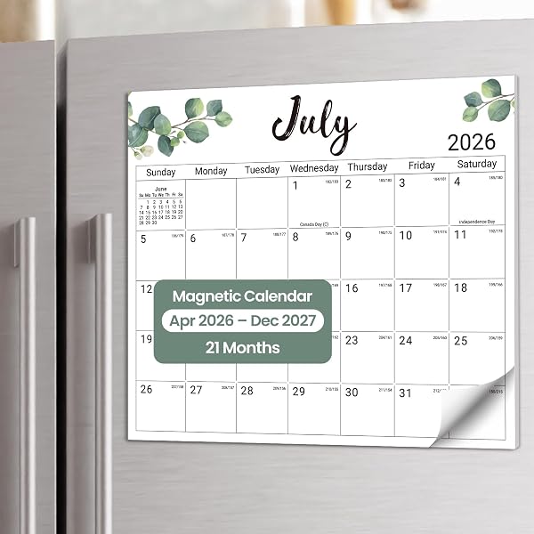 Taja 2026-2027 Magnetic Calendar for Refrigerator, Apr 2026-Dec 2027