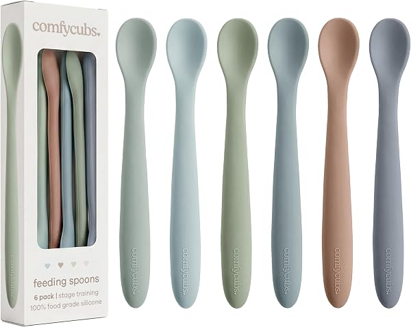 Comfy Cubs Silicone Baby Spoons Set 6-Pack Ocean - Flexible Baby Spoons