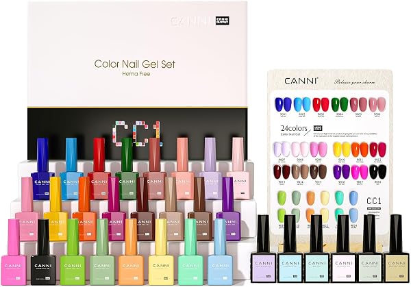 CANNI CC1 30Pcs 9ML Hema-free Gel Nail Polish Set, Black Pink Nude Red Blue…