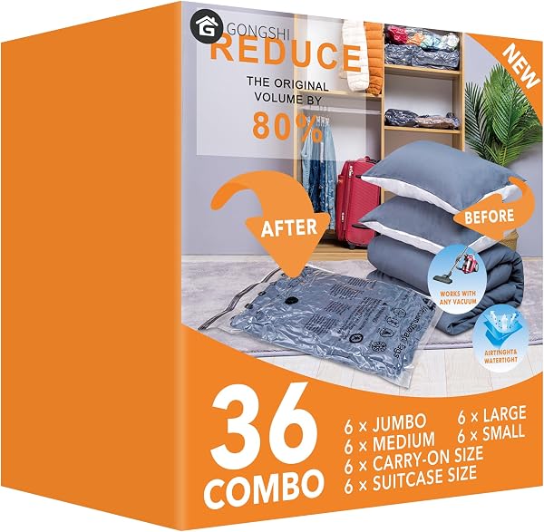 GONGSHI Vacuum Storage Bags for Clothing, 36-Piece Set