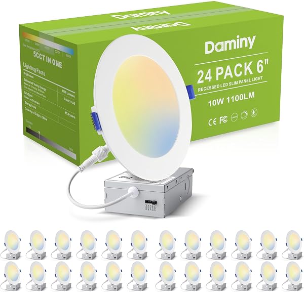 DAMINY 24 Pack 6 Inch LED Recessed Lighting, Canless Wafer Downlight, White
