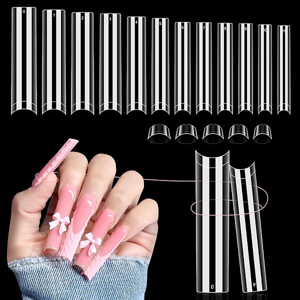 LIONVISON 3XL Square Nail Tips: 504 PCS no C Curve Clear Nails Tips