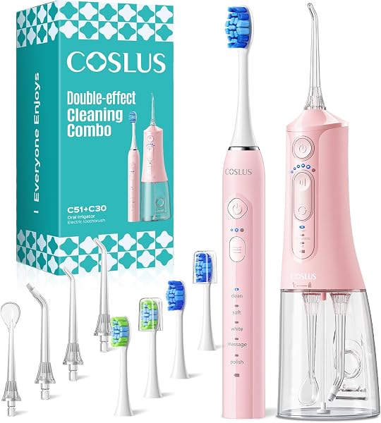 COSLUS C51C30 Water Flosser Electric Toothbrush Combo, Pink Oral Clean Kit