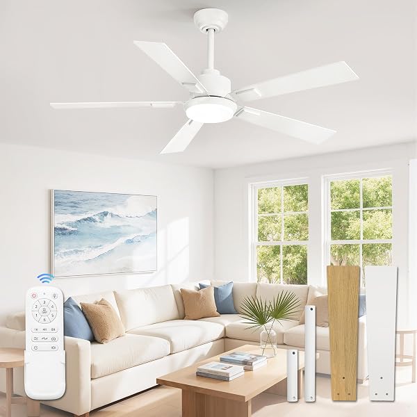 ZMISHIBO 52” Coastal Ceiling Fan with Light, Remote Control, White