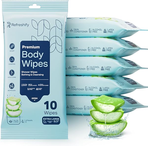 60 XL Shower Wipes - Body Wipes for Adults Bathing no Rinse for Women & Men