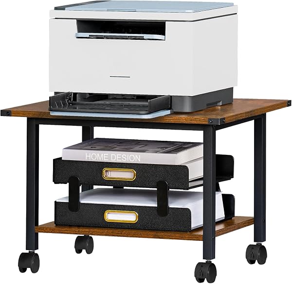 Lerliuo under Desk Printer Stand, 2-Tier Industrial Rolling Printer Table