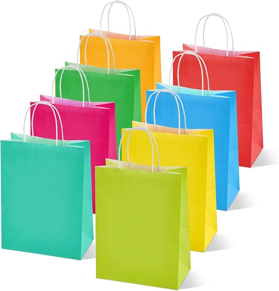 RACETOP Kraft Paper Gift Bags Medium 24 Pack 8x4.5x10.8 in 8 Colors