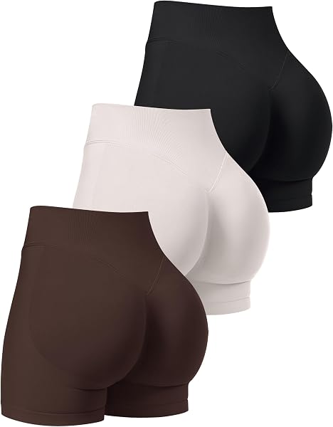 OLCHEE Womens 3Pk Gym Workout Shorts Seamless Scrunch Butt 2.6"/4.1"/6"