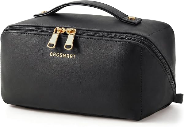 BAGSMART Makeup Bag Travel Cosmetic Bag,Women Toiletry Case, Brushes, Black