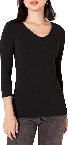 Amazon Essentials Women's Regular-Fit 3/4 Sleeve V-Neck Cotton Modal T-Shirt…