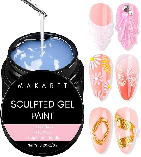Makartt 3D Gel Nail Art: Clear 3D Painting Gels for Chrome Powder