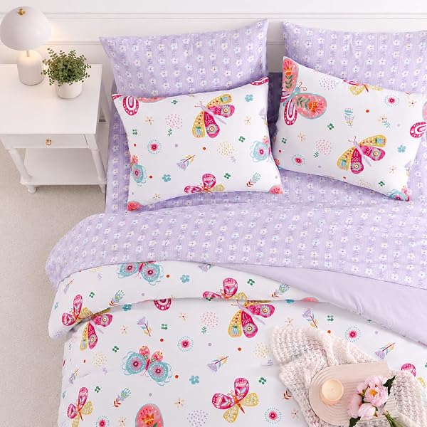 Twin Comforter Set for Girls - 5 Pieces Cute Butterfly Twin Bedding Set