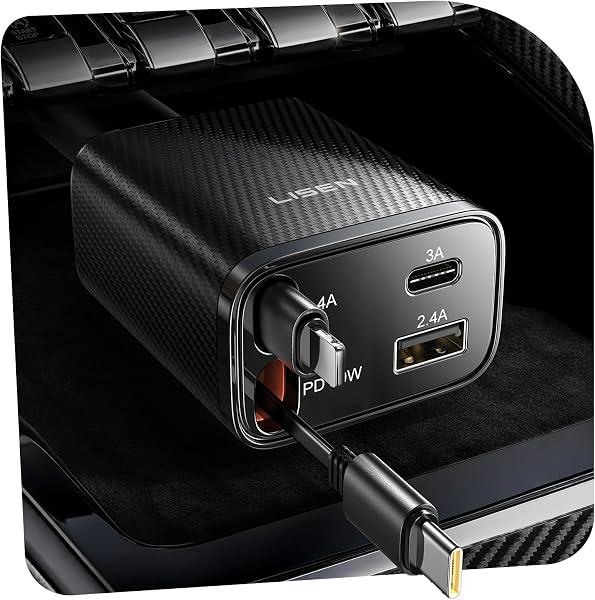 LISEN Retractable Car Charger, 84W Car Charger USB C Fast Charger Adapter…