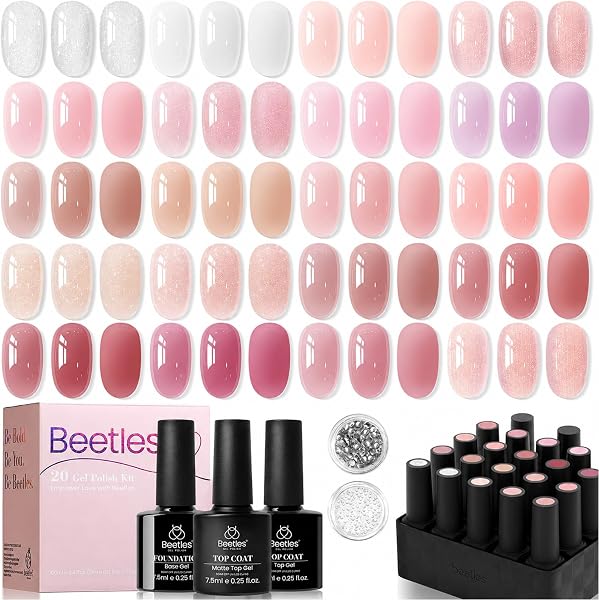 Beetles Nude Pink Gel Nail Polish Set, 20 Colors Nude Paradise Gel Nail Kit
