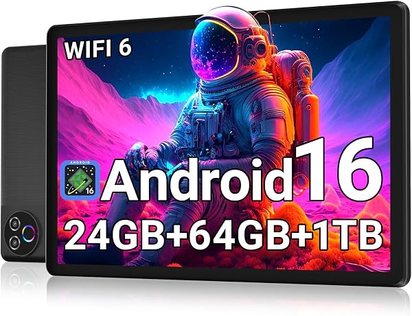 Android 16 Tablet 10 Inch, 24GB RAM 64GB ROM 1TB,HD IPS,Fast Wi-Fi 6, BT 5.4