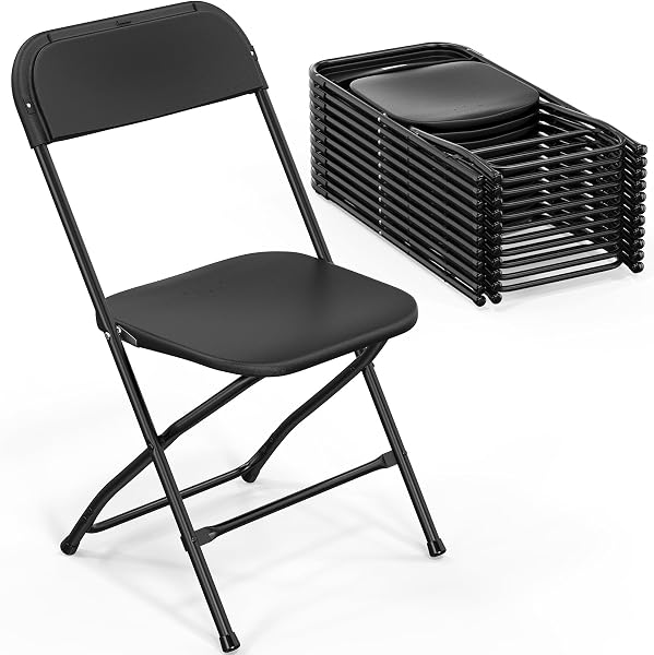 Bonnlo Folding Chairs Set of 12, Black Plastic Chair Sturdy Seat with Metal…