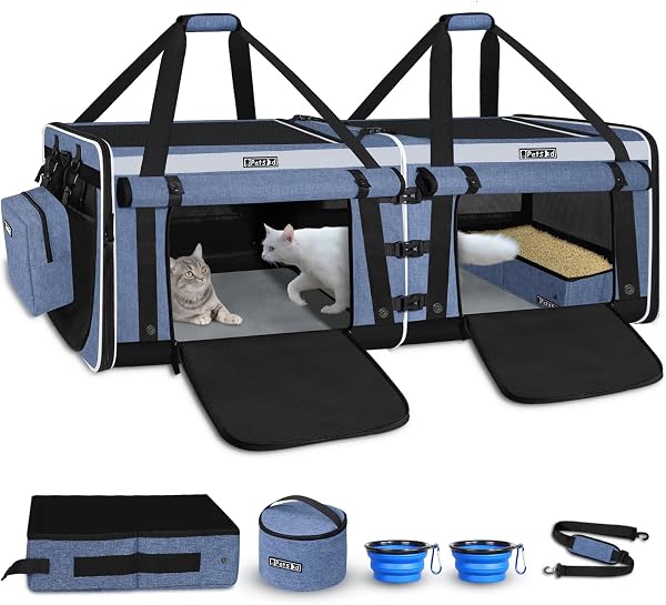 Petskd Double Extra Large Cat Carrier with Litter Box and Privacy Curtain