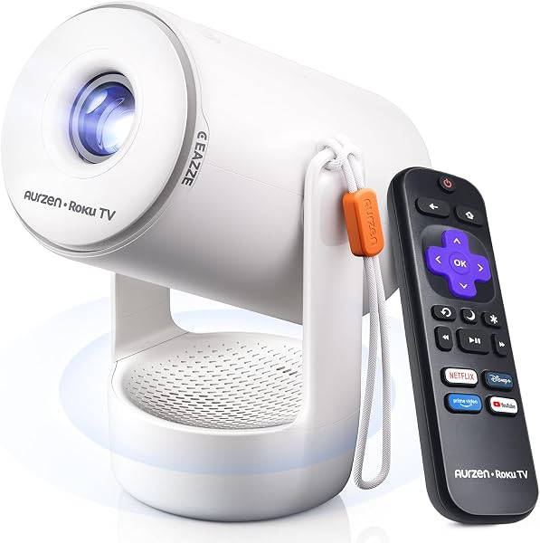 Aurzen Roku TV E1R Smart Portable Mini Projector with WiFi and Bluetooth