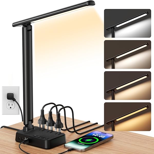 Airlonv LED Desk Lamp for Office Home, Power Strip with 3 Outlets 4 USB…