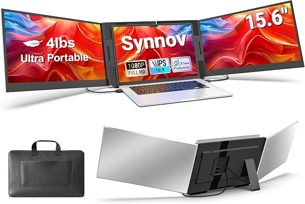 Synnov 15.6“ Laptop Screen Extender, 1080P FHD Ultra Light & Portable Triple…