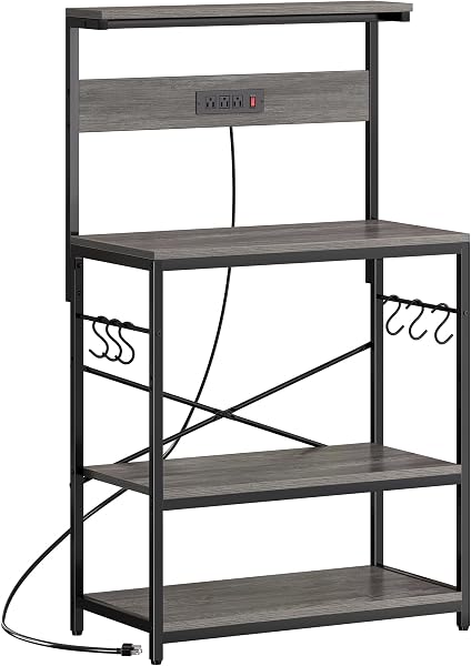 SUPERJARE Bakers Rack with Power Outlets, Microwave Stand, 31.5 X 16.5 Inch…