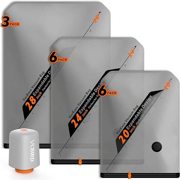 Vacbird Rechargeable Wireless Pump Travel Storage Bags Set - Portable Space…