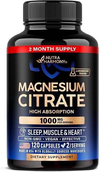Magnesium Citrate Capsules 1000mg - High Absorption, 2 Month Supply