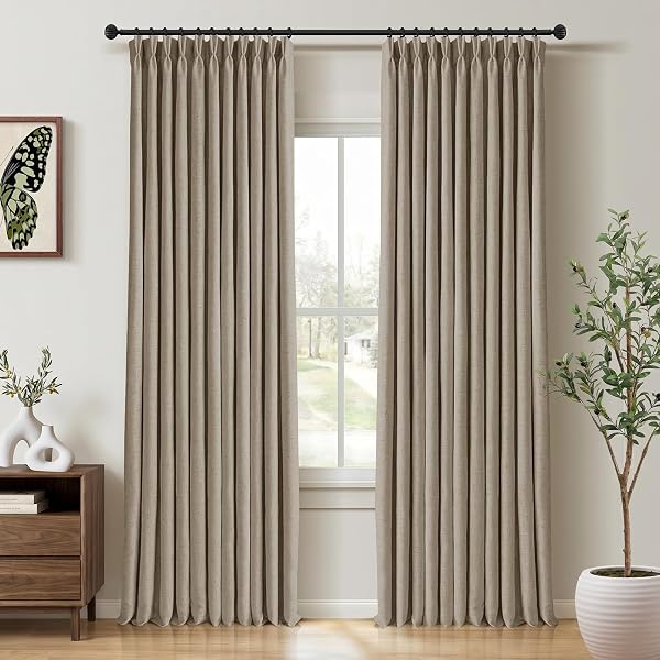 CAPALOCA Burlywood Birch Pinch Pleated 100% Blackout Curtains 84 Inch Long