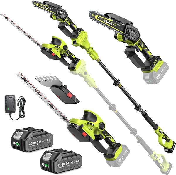 Supstable Cordless Pole Saw & Hedge Trimmer 6-in-1, Mini Chainsaw…