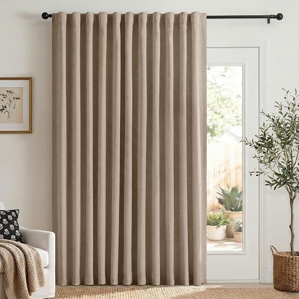 Linen Textured Blackout Sliding Door Curtains 90 Inches Long, Copper Brown