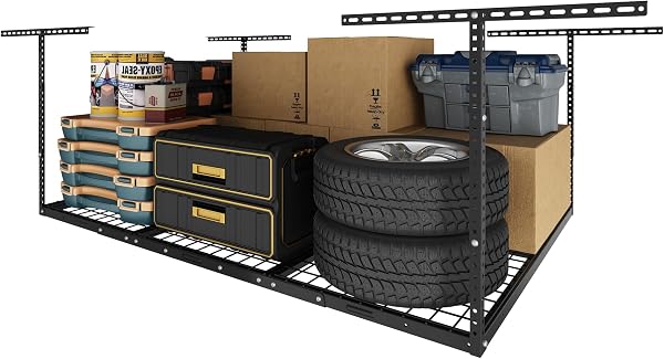FLEXIMOUNTS 4x6 Overhead Garage Ceiling Storage Rack Organization, Black