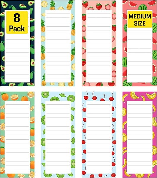 Magnetic Notepads for Refrigerator, 8 Pack Grocery List Pads, Fruit Design
